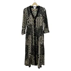 SONIARYKIEL(ソニアリキエル) ワンピース サイズ38 M レディース美品  - グレーベージュ×黒×マルチ 長袖/マキシ丈/花柄/肩パッド