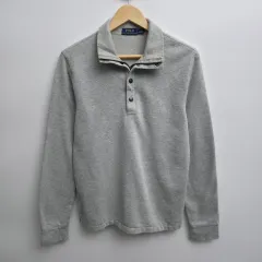 S ポロ ラルフローレン クォーター ボタン ジップアップ スウェット グレー
