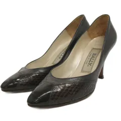 バリー BALLY ポインテッドトゥ パンプス 型押し レザー 黒 ブラック 6M 23cm位