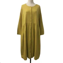 サマンサモスモス SM2 ワンピース シャツワンピ Aライン ギャザー ロング 無地 リネン 長袖 F 黄 イエロー