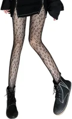 TOMOTHY レースタイツ 柄タイツ 柄ストッキング ハロウィン (ヒョウ柄黒,  Free Size)