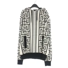 バルマン BALMAIN モノグラムプリント ドローストリング ニットフーディ パーカー 長袖 M ブラック/ホワイト 黒/白 JR070KB34 国内正規のサムネイル