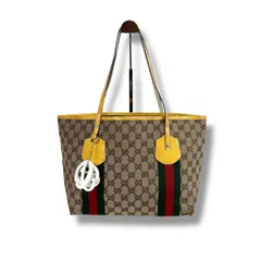 グッチ　GUCCI シェリーライン　トートバッグ　ロゴチャーム付き　ハート　GGキャンバス　ブラウン　イエロー　211971