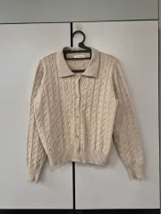 ホットピンク クロップド ケーブル編み カーディガン ベージュ