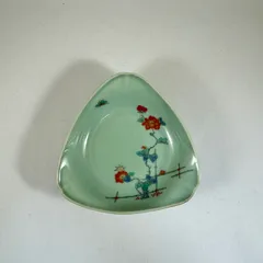 古伊万里◇青磁色絵花文変形皿◇柿右衛門様式◇江戸時代◇有田焼