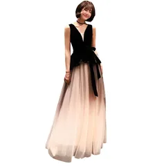 [EightSTAR Dress] パーティードレス ピアノ発表会 ロングドレス ノースリーブ 大人 二次会ドレス 花嫁 主役 演奏会 マキシ 編み上げ Aライン スレンダーライン (S, ブラック)
