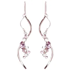 LOKUMI ピアス 日本製 プレシオサ クリスタル 金属アレルギー対応 フック フックピアス ビジュー 大振り スイング レディース シンプル 人気 揺れる ギフト プレゼント (ピンクゴールド×LTアメシスト) 1