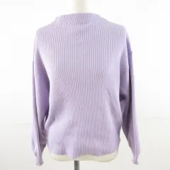 バックナンバー BACK NUMBER リブニット セーター モックネック 長袖 紫 M *A683