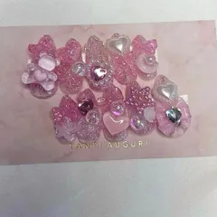 ネイルチップ ピンク ギャル リボン