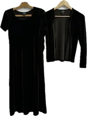 DD129 【美品】laura ashleyローラアシュレイ　ワンピースセットアップ　グリーン　ベロア　レディース　SMALLサイズ