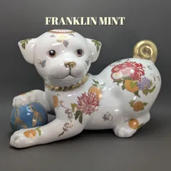 【日本製】縁起物 フランクリンミント 犬 置物 花柄 陶器人形 アンティーク 金彩 魔除け 安産 玄関 インテリア DOG 愛犬のサムネイル