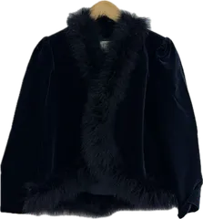 DD129 【美品】Maieマイエ　ファー付きジャケット　アウター　ネイビー　レトロ　レディース　9サイズ