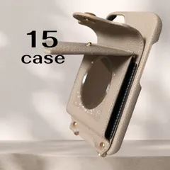 新品　iPhone15 case カード収納　ミラー付きレザー調スマホケース　ショルダーストラップ付き　複数カード収納