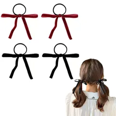 人気商品　髪飾り 少女 おしゃれ かわいい 髪ゴム 髪に優しい ヘアアクセ 結婚式 ベロア 卒業式 ベロア 入学式 入園式 シュシュ 成人式 ヘアゴム【4個セット】ベルベット 大人 リボン レディース