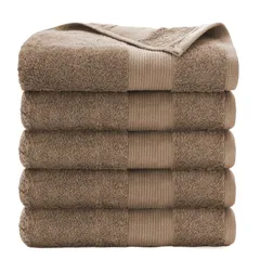 AULIFLOWER フェイスタオル 純綿 ホテル仕様 34*80cm 5枚セット コットン 大判 薄手 肌触りが良い ふわふわ 速乾 瞬間吸水 毛羽落ちしにくい 耐久性 ストリップ ギフト ブラウン