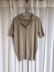 カラーネック半袖ニット ベージュCOLOR