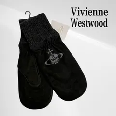 【タグ付き・未使用品】 ヴィヴィアン ウエストウッド メンズ 手袋 ミトン グローブ スウェード ウール コンビ ビッグ デカオーブ クロスステッチ 羊革 本革 ブラック  × グレー 25cm Vivienne Westwood