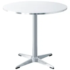 新品 宮武製作所 カフェテーブル Caredo（カレド）ホワイト丸天板 木口シルバー 支柱スチール アルミ脚 幅80×奥行き80×高さ75cm DNT-8080_SV