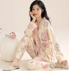 【2XL】ルームウェア レディース 可愛い 長袖 上下セット 春秋冬 パンツ トップス セットアップ 2点セット ゆったり パジャマ 部屋着 寝巻き