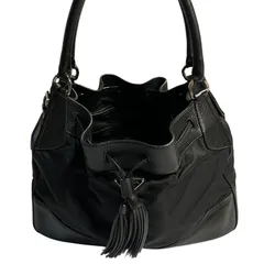 C422 PRADA プラダ フリンジ 巾着 ショルダーバッグ ナイロン レザー ロゴプレート メンズ レディース 男女兼用