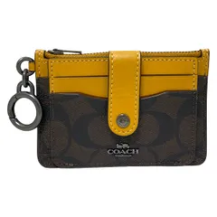 COACH(コーチ) カードケース アタッチメント カード ケース シグネチャー キャンバス C7398 ダークブラウン×黒×ライトブラウン レザー