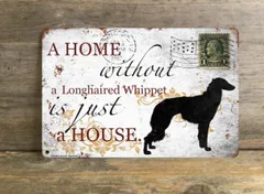 【Longhaired Whippet/ロングヘアード・ウィペット】 メタルプレート メッセージ 犬 雑貨 グッズ アート ポスター おしゃれ インテリア 壁飾り アンティーク風 290