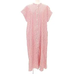 グローバルワーク GLOBAL WORK 美品 シャツ ワンピース ロング 半袖 レーヨン混 ストライプ F 赤系 レッド ■GY99 A0116