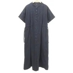 アイテムズ アーバンリサーチ ITEMS URBANRESEARCH シャツ ワンピース ひざ丈 リネン混 半袖 F 紺 ネイビー ■GY99