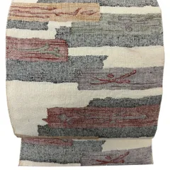 名古屋帯 優品 八寸名古屋帯 松葉仕立て 幾何学 クリーム 正絹 【中古】