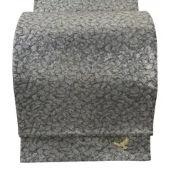 【美品】 袋帯 秀品 ワンポイント柄 幾何学 鳥 螺鈿 箔 銀色 六通 正絹 【中古】