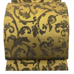 【美品】 袋帯 秀品 花唐草 黄土色 全通 正絹 【中古】