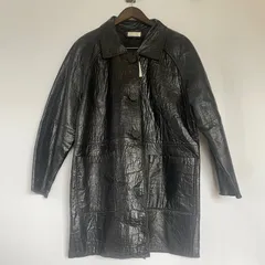 【タグ付き】レディース　本革　型押し　デザイン　ラムレザー　レザーコート　L  ブラック　羊革