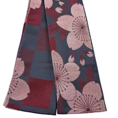 【美品】半幅帯 優品 桜 濃紺 化繊 【中古】