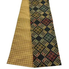 【美品】半幅帯 優品 幾何学模様 黒 化繊 【中古】