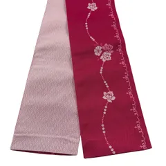 【美品】半幅帯 優品 薔薇 濃ピンク 化繊 【中古】