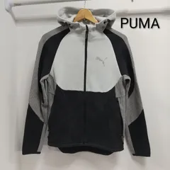 ks109◆PUMA プーマ ジャージ ジャンバー メンズ Sサイズ フルジップ フード付き 肩・脇グレーのドット柄