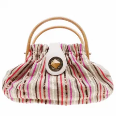 Kate Spade ケイトスペード ハンドバッグ トート ストライプ スパンコール装飾 ウッドハンドル マルチカラー レディース 【中古】