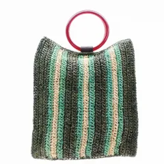 ガリャルダガランテ GALLARDAGALANTE ストライプ ストローバッグ かごバッグ ハンドバッグ グリーン 緑 レディース 【中古】