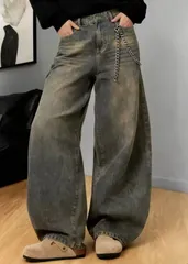 バギー ワイドレッグ デニムジーンズ 韓国 ストリート ユニセックス