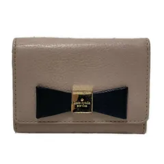 Kate spade(ケイトスペード) コインケース PWRU4240 グレージュ×黒 リボン/キーリング付き/パスケース付き レザー