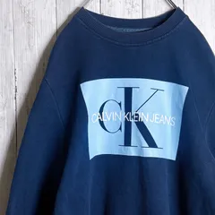 【海外モデル】00s 古着 カルバンクライン ネイビー プリント スウェット 66