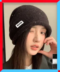 新品 ニット帽子 ロゴ入り ニットビーニー ユニセックス 小顔効果 深め 防寒 黒 ボリューム 旅行【送料無料】