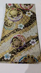 No.95【美品】金色と黒の地に花柄の袋帯