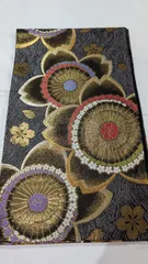 No.66【美品】黒地に金と赤、紫、青の花柄袋帯