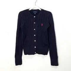 (130/8-10歳) ポロ ラルフローレン ネイビー ケーブル編み カーディガン キッズ
