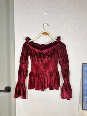 新品) Mill studio ワイン色 ベルベット オフショルダー ブラウス