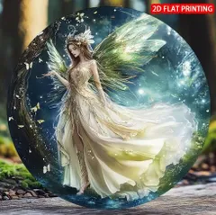 入荷！妖精53 月夜の散歩 ブリキ/アルミ看板 ラウンド フェアリー