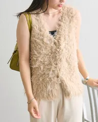 【ミスティック mystic】シャギーボタンニットベスト ジレ F ベージュ MYZ10A2105A0011