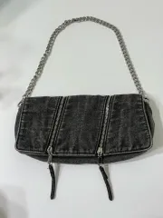 ザラ ブラック デニム チェーン ショルダーバッグ