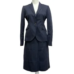 【オリヒカ ライム ORIHICA RHYME】SHINY STRETCH チェック柄 スカートスーツ セットアップ 上下 フォーマル ウール 9 ネイビー 紺 美品